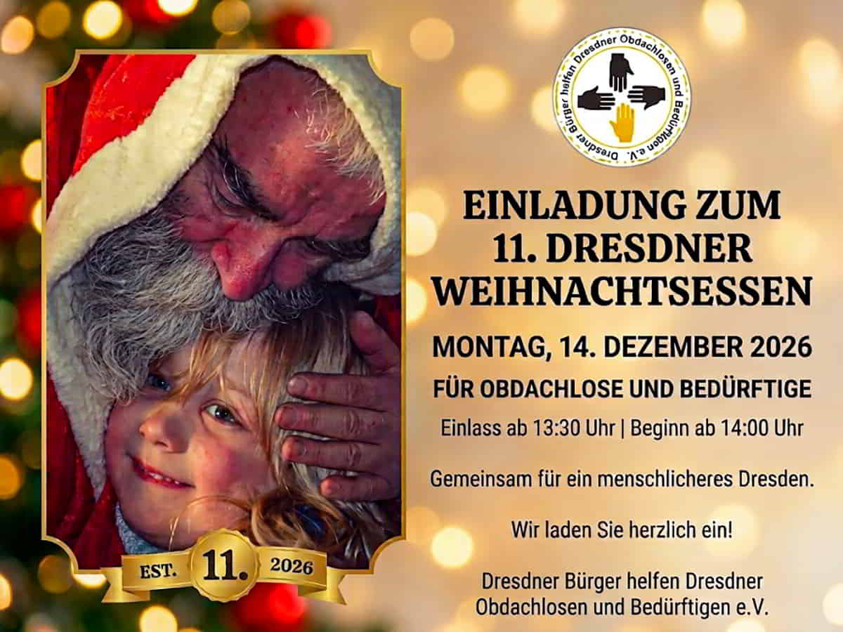 Einladung zum 11. kostenlosen Weihnachtsessen für Dresdner Obdachlose und Bedürftige